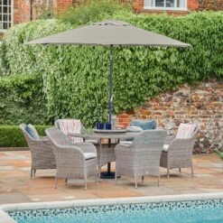 LG Outdoor Monte Carlo Stone 6 Seat Dining Set With Weave Lazy Susan & 3m Parasol -Garden Tools Shop 7815122 mcst set3 2