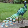 Greenkey Hand Painted Metal Peacock Forward Facing -Garden Tools Shop Hand Painted Metal Peacock Forward Facing